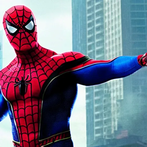 Prompt: Dwayne Johnson as Spiderman , film still