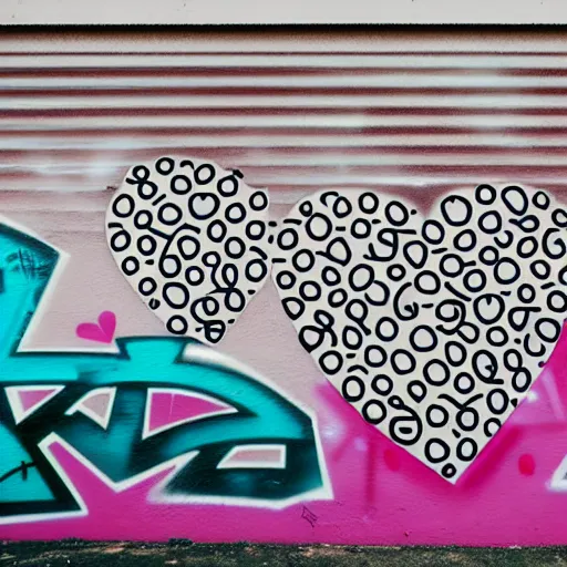 Image similar to wall with graffiti, heart filled with circles and lines