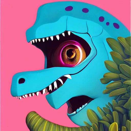 Image similar to Lofi vaporwave portrait dinosaur, Pixar style, Tristan Eaton, Stanley Artgerm, Tom Bagshaw