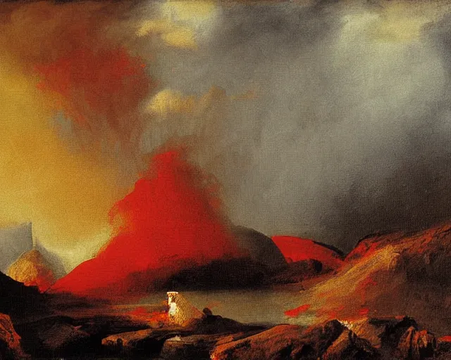 Image similar to red green and black painting by John Martin