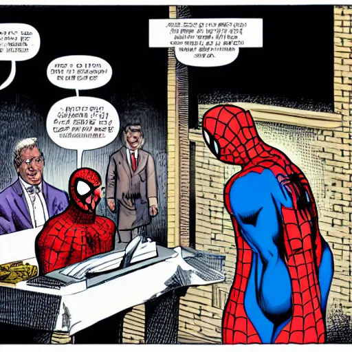 Prompt: spider-man giving speaking behind a pulpit in a Baptist church, comic book art