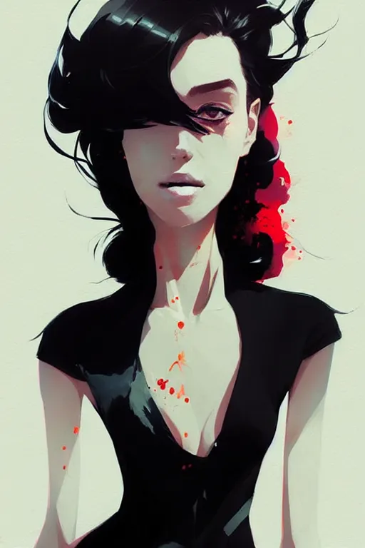 Image similar to a ultradetailed beautiful panting of a stylish woman wearing a black dress, by conrad roset, greg rutkowski and makoto shinkai, trending on artstation