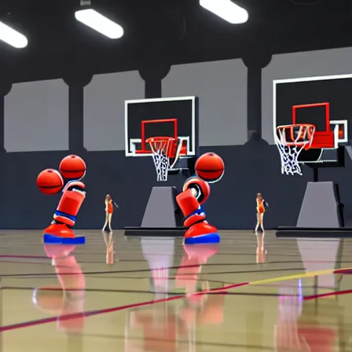 Image similar to Robots playing basketball in a gym:: photorealistic:: 4K