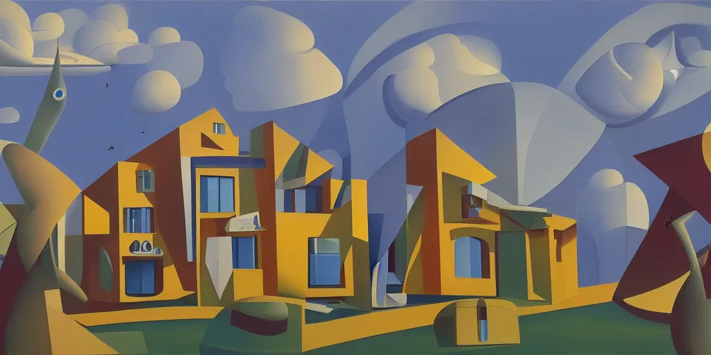 Prompt: a surrealist painting of a house by olexandr archipenko, 4 k, trending on artstation