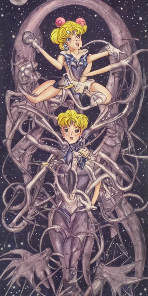 Prompt: Sailor Moon by H. R. Giger