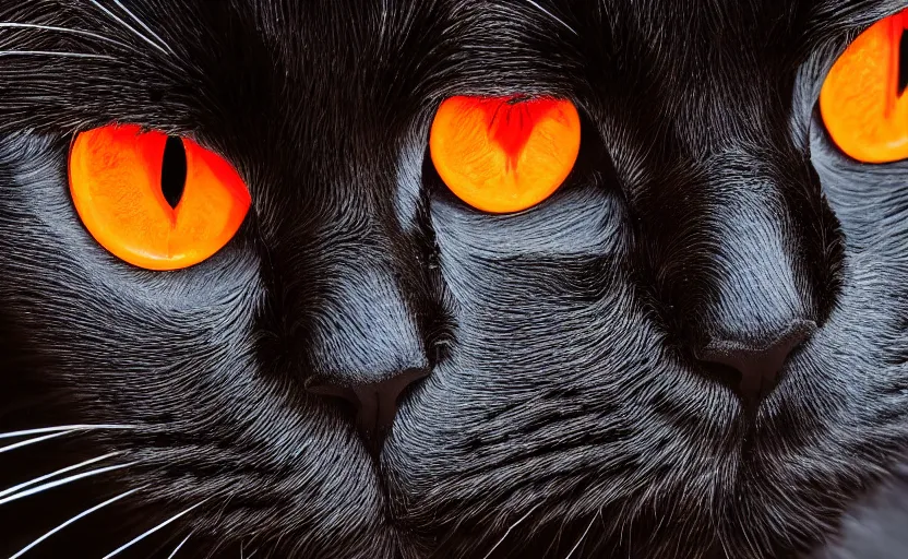 Image similar to A portrait of a black cat with orange and red eyes