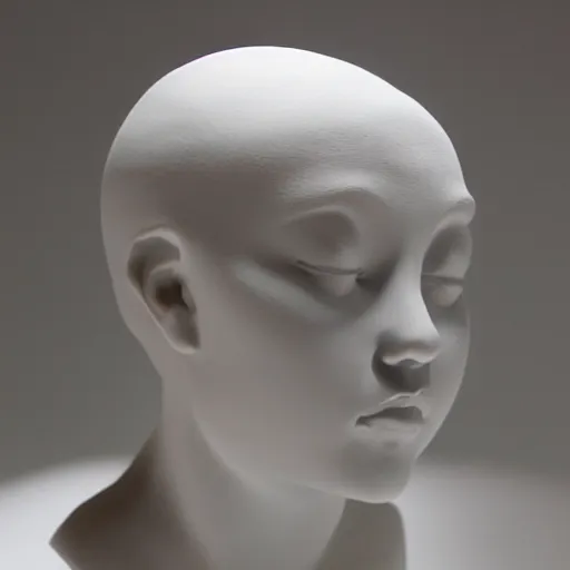 Prompt: female porcelain sculpture by daniel arsham and raoul marks, smooth, all white features on a white background