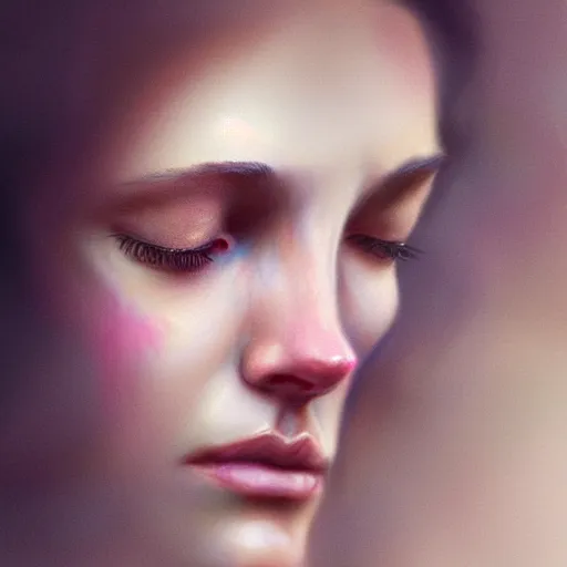 Image similar to a highly detailed portrait of a beautiful woman fading away, in the style of greg rutkowski, digital photography, photorealistic, realistic, extreme detail