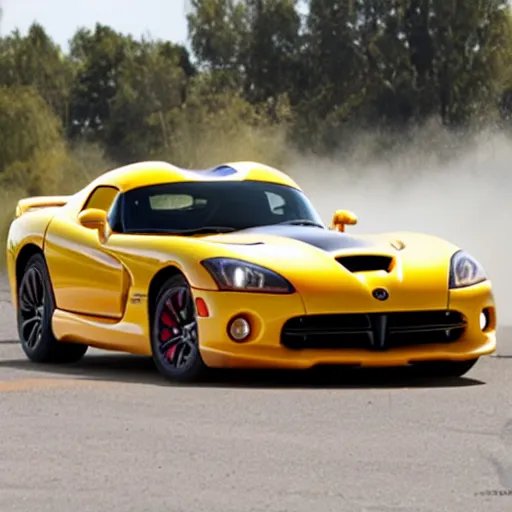 Prompt: a yellow dodge viper doing a burnout