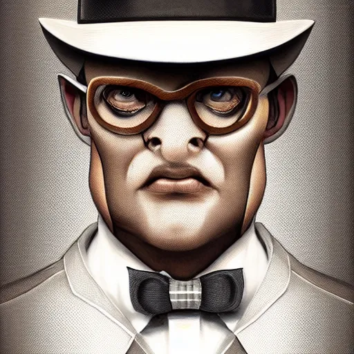 Image similar to a upper body portrait of a deer lord in a pinstriped suit and pants wearing a monocle and a fedora by artgerm and wlop, intricate detail, digital art, photorealistic, trending on artstation