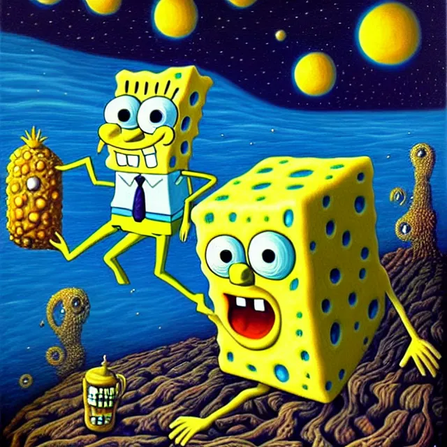 Image similar to an oil on canvas portrait of spongebob squarepants, surrealism, surrealist, cosmic horror, rob gonsalves, high detail