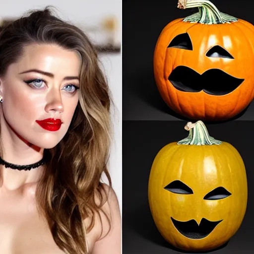 Image similar to gourd with face of amber heard hybrid intercross mix as a gourd