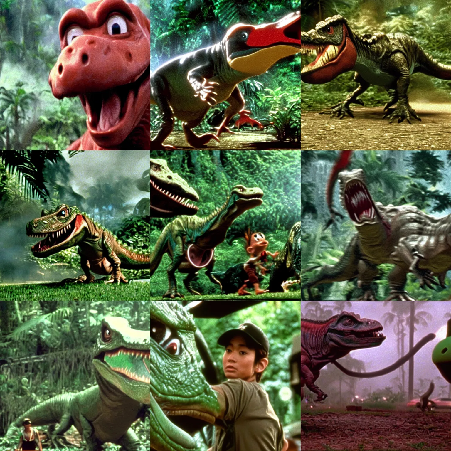 Prompt: Cinematic still of Yoshi in Jurassic Park (1993)