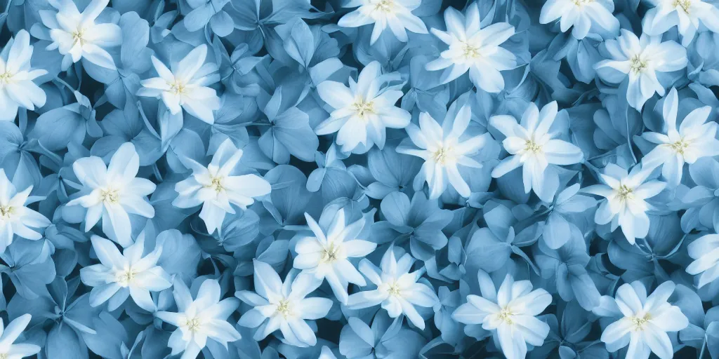 Prompt: minimalistic wallpaper of light blue flowers and white flowers, matte painting