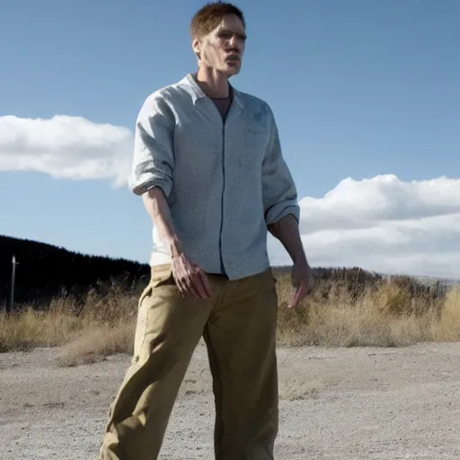 Image similar to Live Action Still of Jerma in Breaking Bad, real life, hyperrealistic, ultra realistic, realistic, highly detailed, epic, HD quality, 8k resolution, body and headshot, film still