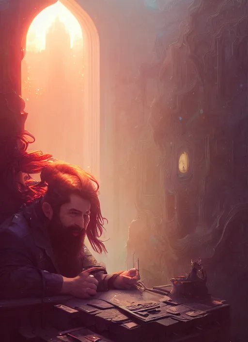 Image similar to highly detailed portrait of issam harris, unreal engine, fantasy art by greg rutkowski, loish, rhads, ferdinand knab, makoto shinkai and lois van baarle, ilya kuvshinov, rossdraws, tom bagshaw, alphonse mucha, global illumination, radiant light, detailed and intricate environment