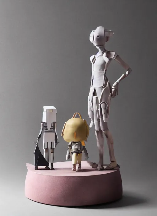 Image similar to a contemporary ceramic sculpture on a plinth, by shepard faire, by victo ngai, by tracie grimwood, in the style of nier automata and astroneer, plain background