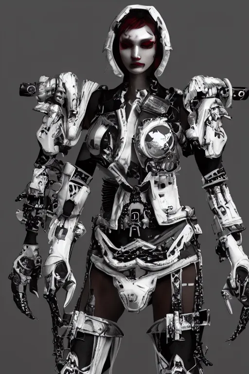 Image similar to white cyborg fashion shot, maasai punk warriors, fractal decorations, unreal engine, trending on artstation,