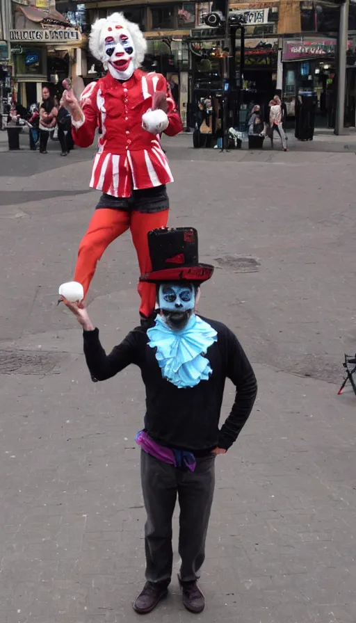 Prompt: joe rogan clown street performer, cinema still