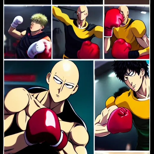 saitama from one punch man boxing at the gym, anime, Stable Diffusion
