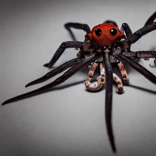 Image similar to a spider mixed with an octopus, hybrid creature, professional photography