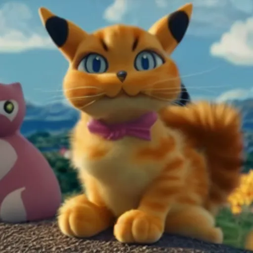 Image similar to garfield the cat as a pokemon, cgi