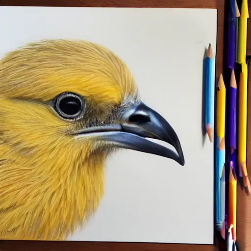 Image similar to a colored pencil drawing of a yellow chick by natalia rojas and ana maria martinez jaramillo, pastel color, wingspan style, ungle background, highly detailed, realistic graphite, artstation, 4 k, realism, photorealism, fine art