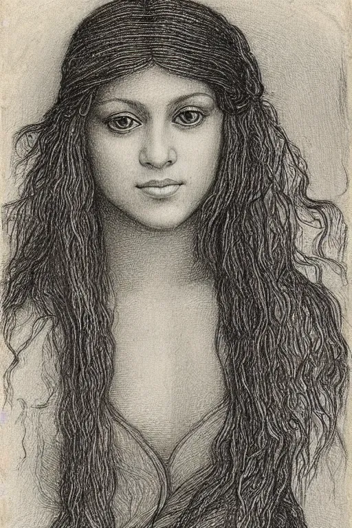 Image similar to a portrait of shakira in the style of leonardo da vinci drawing,, single head, no double head,