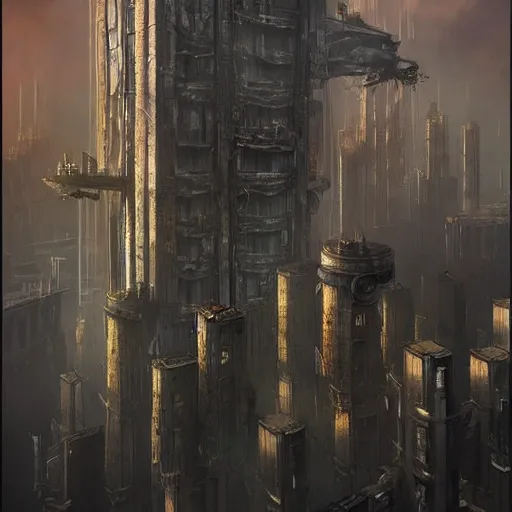 A gigantic brutalist steampunk skyscraper citadel, | Stable Diffusion ...