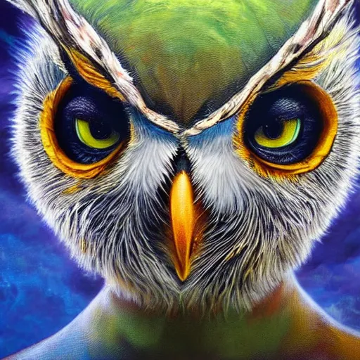Prompt: hybrid animal cross between alien and a an owl detailed oil painting 8k