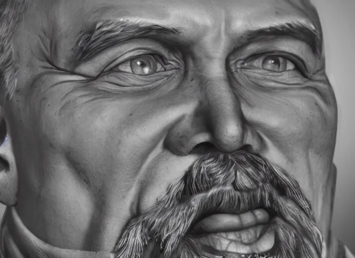 Image similar to hyper detailed portrait of smiling lenin big guy by don mccullin, unreal engine 5, lumen, nanite, dslr