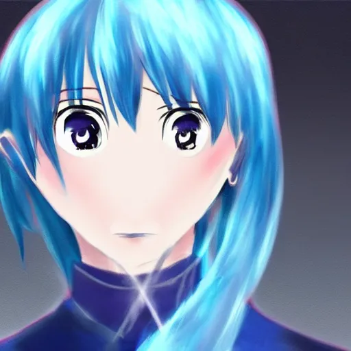 Prompt: concept art of a anime character with blue hair