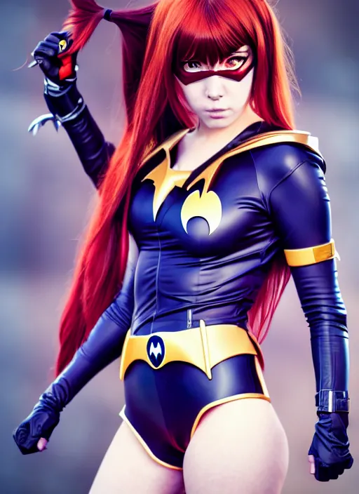 Image similar to full-body portrait Anime batgirl cosplay girl cute-fine-face, pretty face, realistic shaded Perfect face, fine details. Anime. realistic shaded lighting by katsuhiro otomo ghost-in-the-shell, magali villeneuve, artgerm, rutkowski Jeremy Lipkin and Giuseppe Dangelico Pino and Michael Garmash and Rob Rey