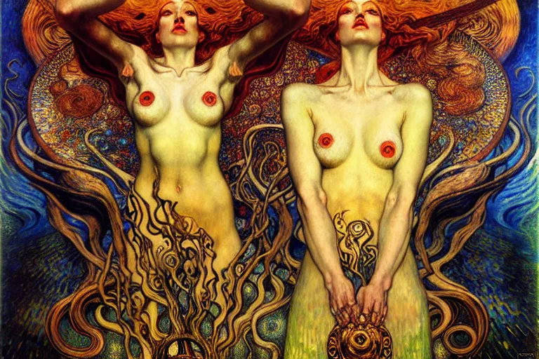 Image similar to Divine Chaos Engine by Karol Bak, Jean Delville, William Blake, Gustav Klimt, and Vincent Van Gogh, symbolist, visionary