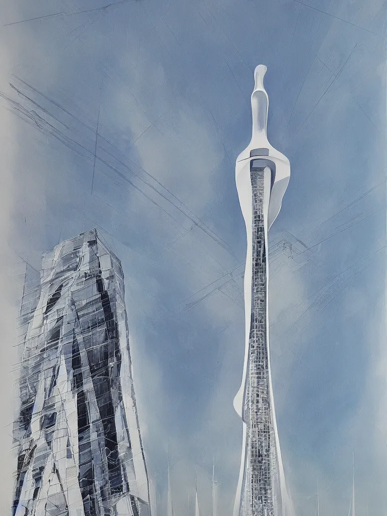 Image similar to A painting of the tv tower by Zaha Hadid