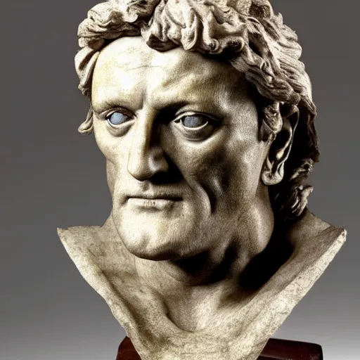 Image similar to a sculpture by michelangelo with the likeness of rutger hauer