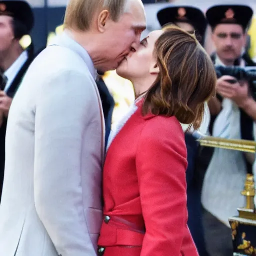 Prompt: emma watson kissing putin, award winning photography, cinematic, 50 mm, trending on Twitter