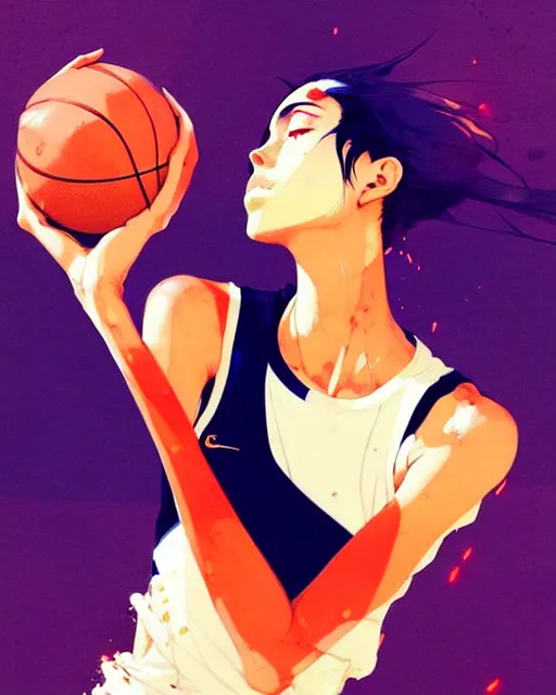 Image similar to a ultradetailed beautiful panting of a woman free throw, by conrad roset, greg rutkowski and makoto shinkai, trending on artstation