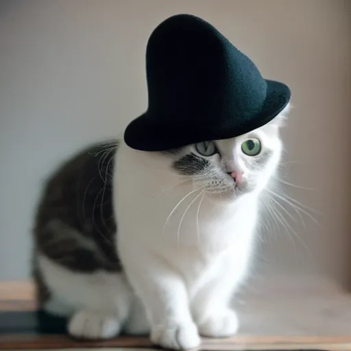 Image similar to a cute cat wearing a hat, photography