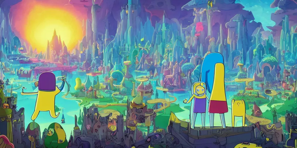 Image similar to Adventure Time dark world, 4k detailed, 8k, very very well detailed image