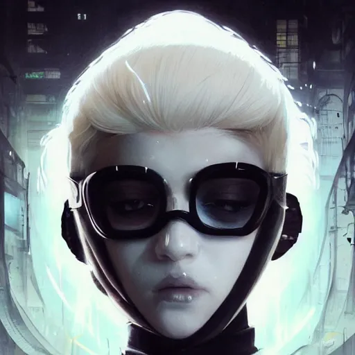 Image similar to very cool girl white hair girl with mask, streetwear, techwear, cyberpunk style outfit, full body, nose piercing, detailed portrait, intricate complexity, by greg rutkowski, cushart krentz, artgerm, ross tran, conrad roset, takato yomamoto, ilya kuvshinov. 4 k, beautiful, cinematic dramatic atmosphere, portrait lighting