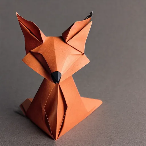 Image similar to cardboard cutout of a fox, origami, realistic, photorealistic, studio lighting, cute, 4k, 8k, made of paper,