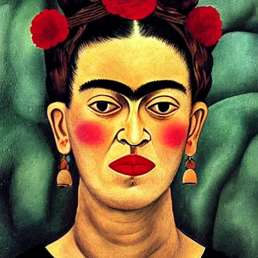 Prompt: Female Portrait, by Frida Kahlo.