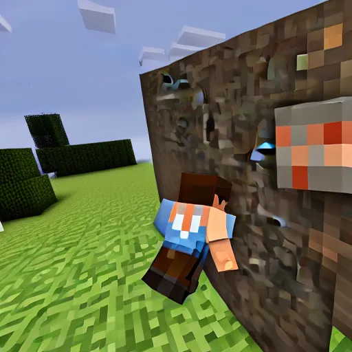Prompt: minecraft steve breaking into a house with a diamond pickaxe