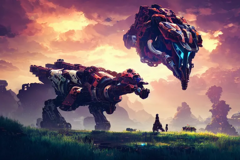 Image similar to tideripper machine mecanical creature robot of horizon forbidden west horizon zero dawn bioluminiscence global illumination ray tracing hdr fanart arstation by ian pesty and alena aenami artworks in 4 k