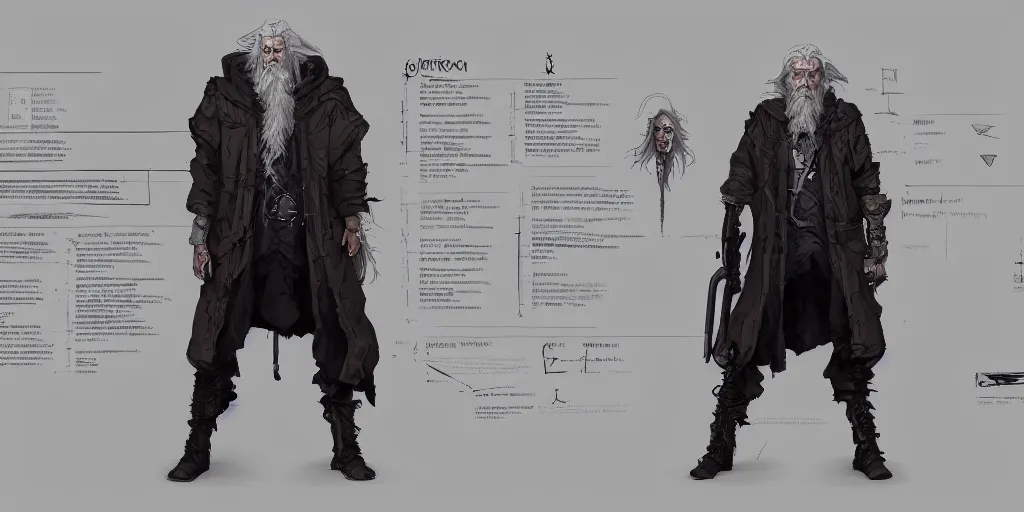 Image similar to cyberpunk gandalf, character sheet, concept design, contrast, kim jung gi, greg rutkowski, zabrocki, karlkka, jayison devadas, trending on artstation, 8 k, ultra wide angle, pincushion lens effect