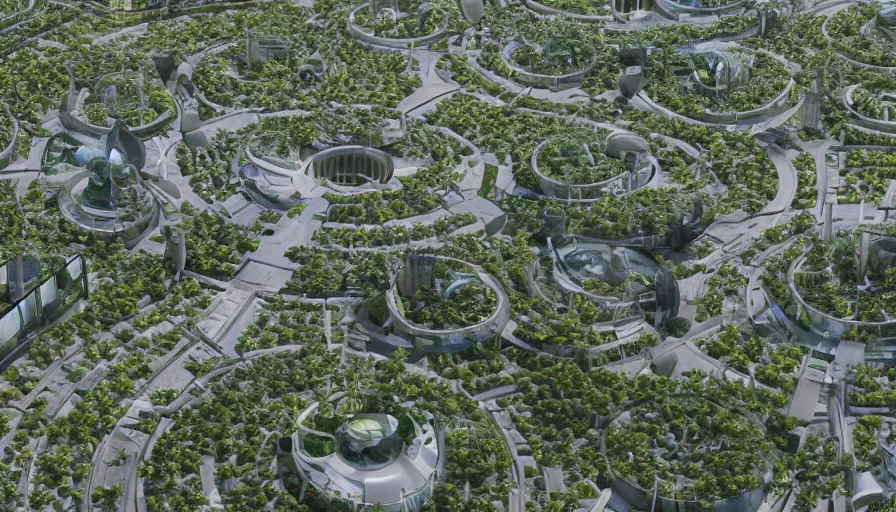 Prompt: futuristic ecological city with huge roundabouts, trees, crowded city, highways, hyperdetailed, artstation, cgsociety, 8 k