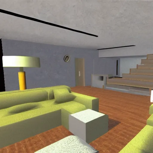 Image similar to a still of a modern living room, 1 9 9 6 super mario 6 4 graphics