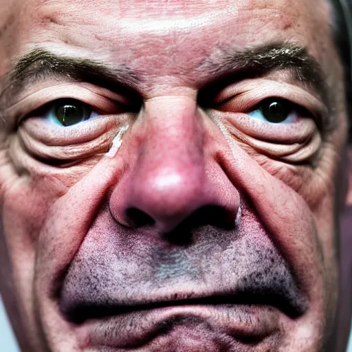 Prompt: A photo of Nigel Farage as a ventroquial fdummy, hinged jaw, wires, lacquered, glossy, cracked varnish, f 1.8, ISO 400
