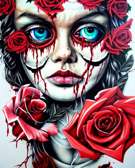 Image similar to horror and blood and rose with sea and ocean intricate details by Sandra Chevrier